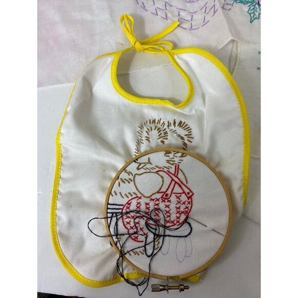 Vtg 70s Unfinished Embroidery Linen Projects, Mixed Lot Junk Journal Slow Stitch - Picture 12 of 16